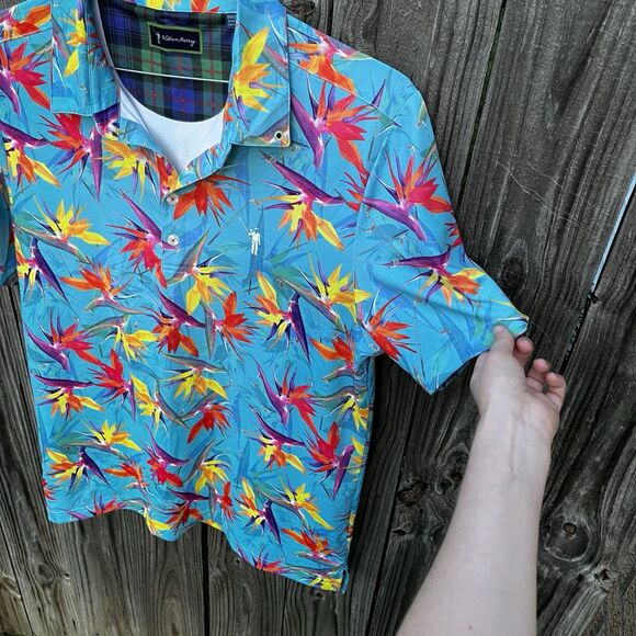 William Murray Birds Of A Feather Men’s Medium Golf Polo Blue Tropical Exotic - Picture 7 of 11